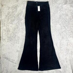 Express Columnist Pants Womens Small Black Rayon Stretch Ribbed High Rise Flared